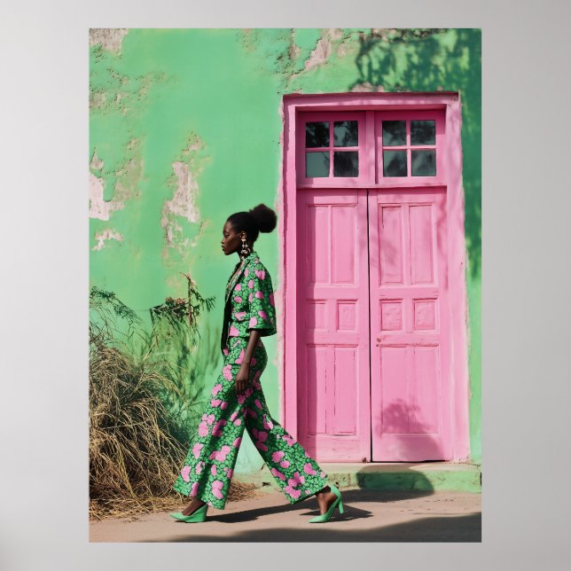 Bold Fashion in a Vibrant Urban Landscape Poster (Front)