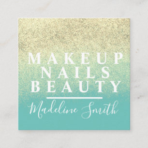 Bold  Faux Glitter Teal Gold Makeup Artist Nails   Square Business Card