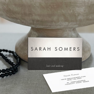 Bold Faux Silver Foil Chic Black Linen Striped Business Card