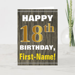 Bold, Faux Wood, Faux Gold 18th Birthday + Name Card
