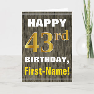 Bold, Faux Wood, Faux Gold 43rd Birthday + Name Card