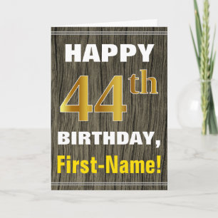 Bold, Faux Wood, Faux Gold 44th Birthday + Name Card