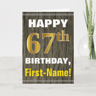 Bold, Faux Wood, Faux Gold 67th Birthday + Name Card