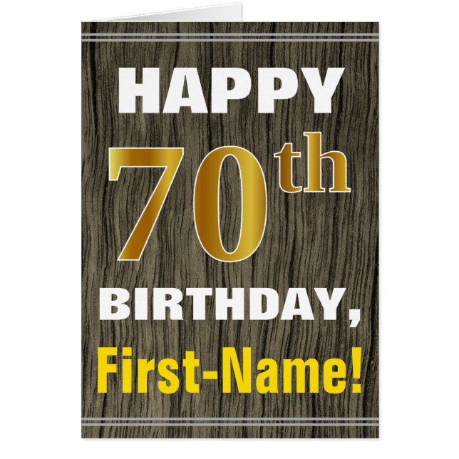 Bold, Faux Wood, Faux Gold 70th Birthday + Name (Front)