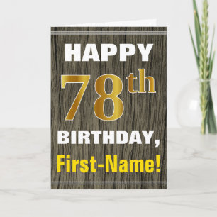 Bold, Faux Wood, Faux Gold 78th Birthday + Name Card