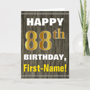 Bold, Faux Wood, Faux Gold 88th Birthday + Name Card