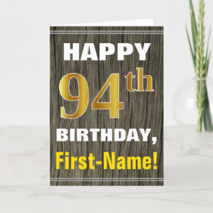 Bold, Faux Wood, Faux Gold 94th Birthday + Name Card