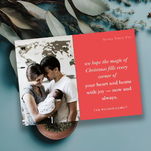 Bold Festive Red Minimal 1 Photo Rust Christmas Holiday Card