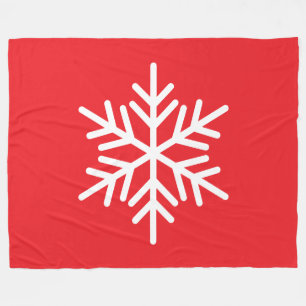 Bold Festive White Alpine Snowflake On Bright Red Fleece Blanket