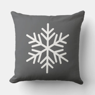 Bold Festive White Alpine Snowflake On Modern Grey Cushion