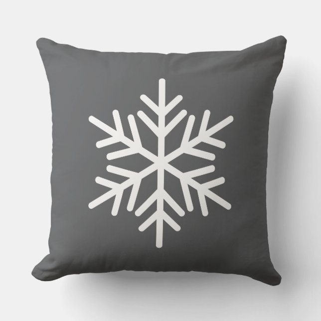 Bold Festive White Alpine Snowflake On Modern Grey Cushion (Front)