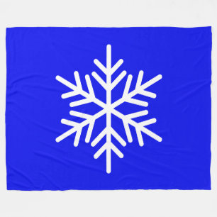 Bold Festive White Alpine Snowflake On Royal Blue Fleece Blanket