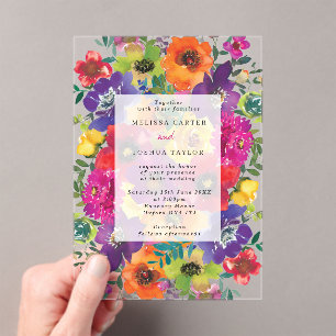 Bold Fiesta  Colourful Flowers Summer Wedding Acrylic Invitations