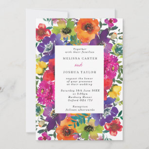 Bold Fiesta Colourful Flowers Summer Wedding Invitation