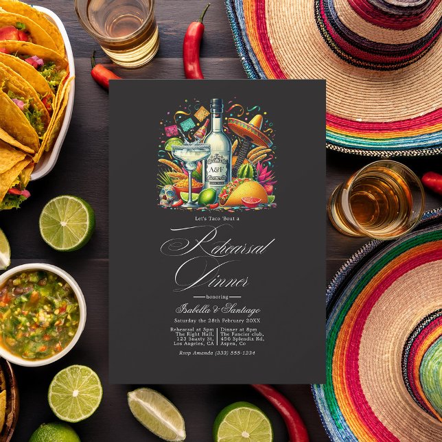 Bold Fiesta "Let's Taco 'Bout a Rehearsal Dinner" Invitation (Bold Fiesta "Let's Taco 'Bout a Rehearsal Dinner" Invitation)