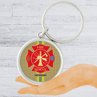 Bold Firefighter Maltese Cross Art Key Ring