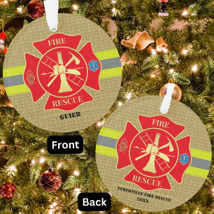Bold Firefighter Maltese Cross Keepsake Ornament