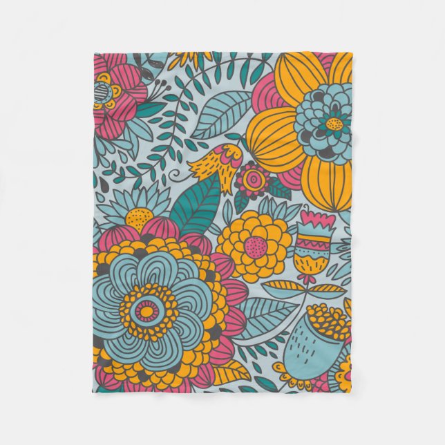 Bold Floral and Vines Fleece Blanket (Front)