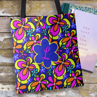 Bold Floral Artwork Monogram Teen Gift Tote Bag