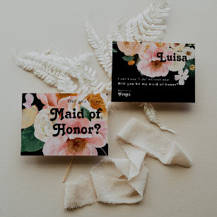 Bold Floral   Black Maid of Honour Proposal Card