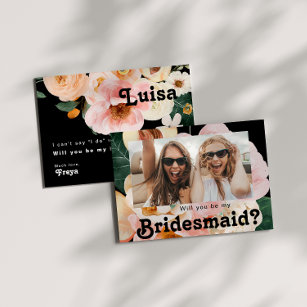 Bold Floral   Black Photo Bridesmaid Proposal Card