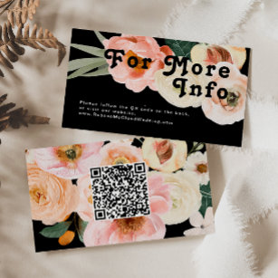  Bold Floral   Black Wedding Website QR Code Enclosure Card
