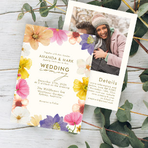 Bold floral bloom Elegant Wildflower Wedding  Invitation