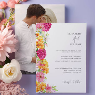 Bold Floral Blooms Photo Wedding Invitation