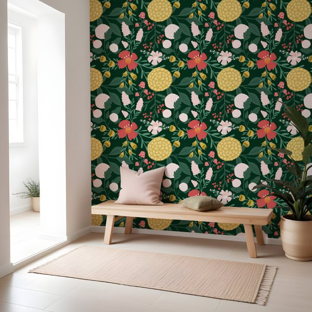 Bold Floral Blossoms Botanical Garden Pattern Wallpaper (Bold Floral Blossoms Botanical Garden Pattern Wallpaper)