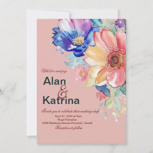 Bold Floral Blush Pink Wedding  Invitation