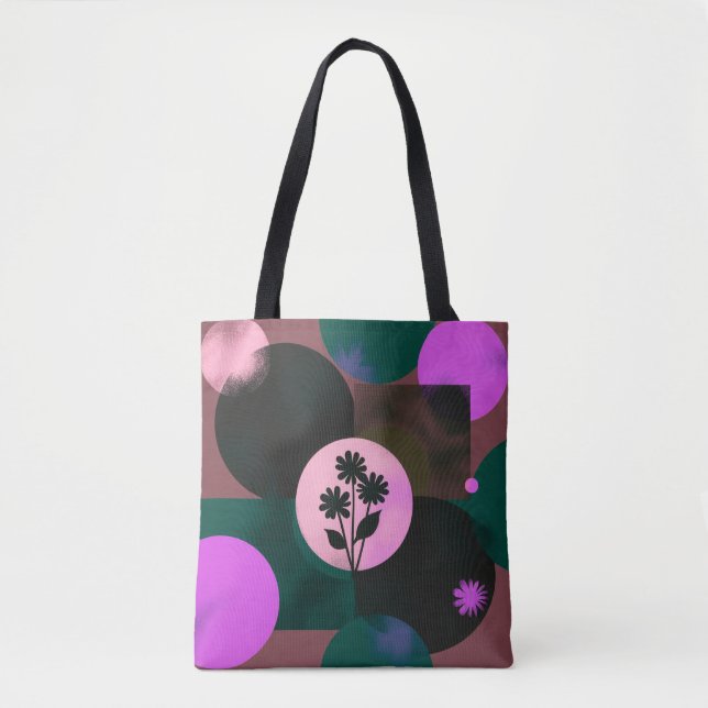 Bold Floral Circle Tote Bag – Modern Abstract Flow (Front)