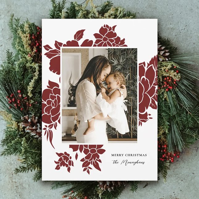 Bold Floral Cutout | Red | Photo Christmas     Holiday Card (Creator Uploaded)