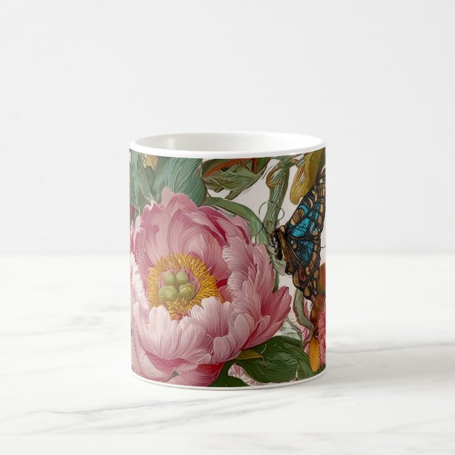 Bold Floral Design Butterfly and Peonies Coffee Mug (Center)