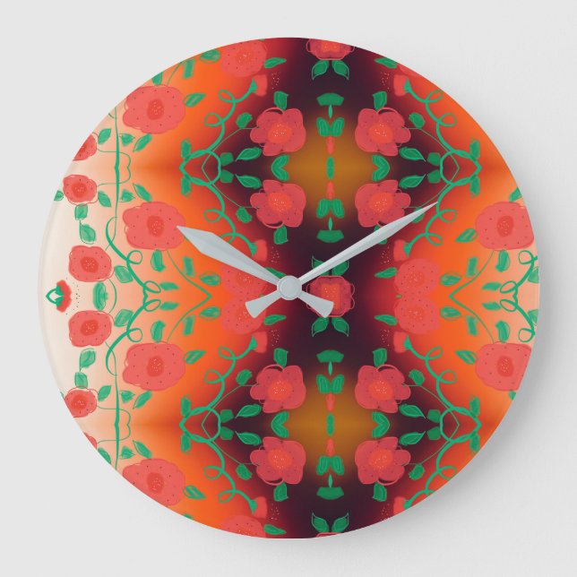 Bold Floral Designed Clock With Red And Black (Front)
