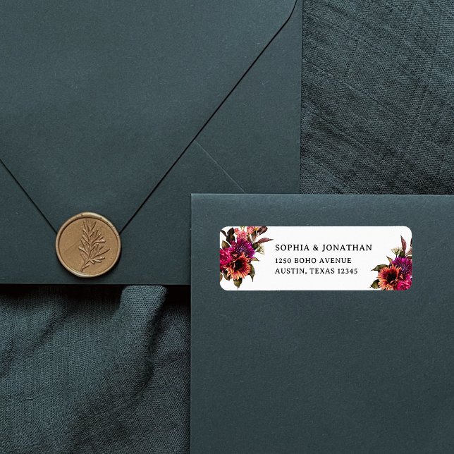 Bold Floral | Dramatic and Elegant Wedding (Bold and modern floral return address labels)