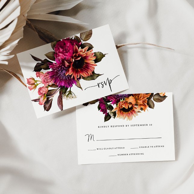 Bold Floral | Dramatic and Elegant Wedding RSVP Card (A bold and colorful floral wedding rsvp card)