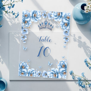 Bold Floral Dusty Blue Quinceañera Table Number