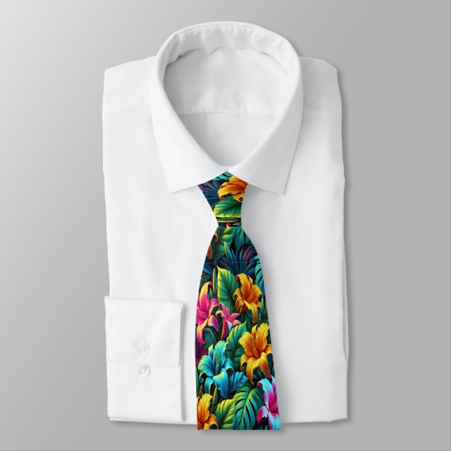 Bold Floral Explosion in Electric Colours Tie (Tied)