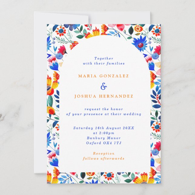 Bold Floral Folk Fiesta Wedding  Invitation (Front)