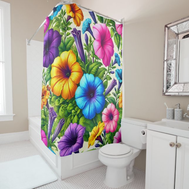 Bold Floral Garden Burst Shower Curtain (In Situ)