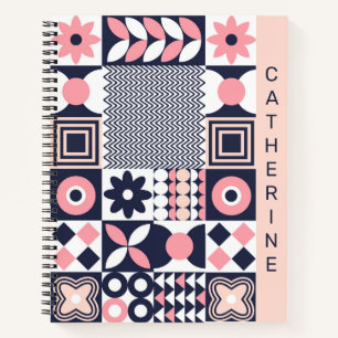 Bold Floral Geometric Mid Century Custom Notebook