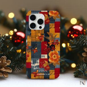 Bold Floral Harmony – Artistic Red & Gold iPhone 15 Pro Max Case