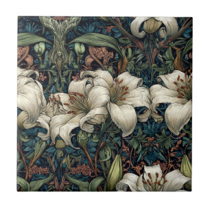 Bold Floral Lilies Tiles For Kitchen Floor