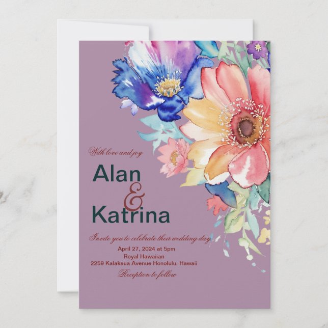 Bold Floral Magenta Wedding Invitation (Front)