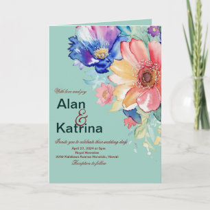 Bold Floral Mint Green Wedding Folded Invitation