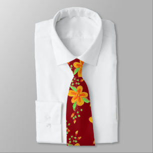 Bold Floral On Burgundy Tie