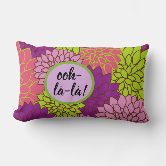 Bold Floral Ooh-la-la Lumbar Pillow Pink Ppl Green (Front)