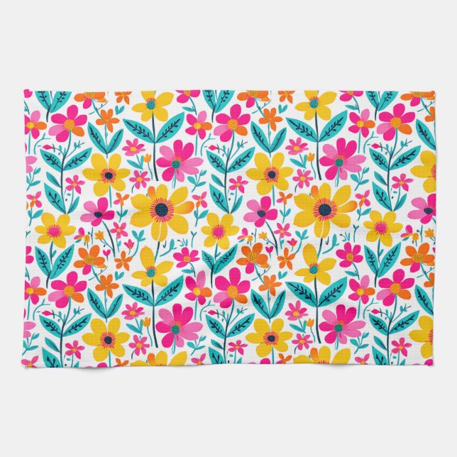 Bold Floral Painterly Tea Towel (Horizontal)