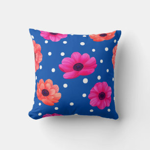 Bold Floral Pattern Blue Pillow 