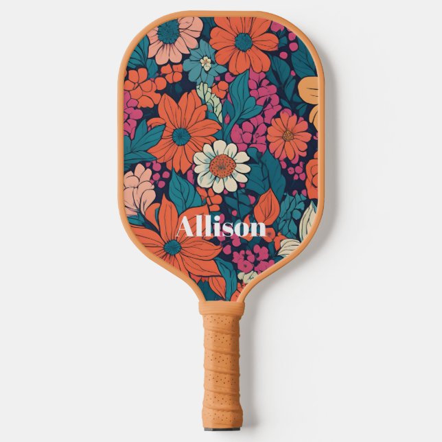 Bold Floral Pattern Modern Botanical Custom Pickleball Paddle (Front)